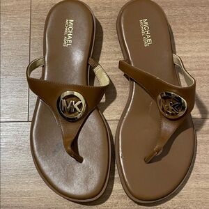 Michael Kors Tan Sandals with Gold Emblem